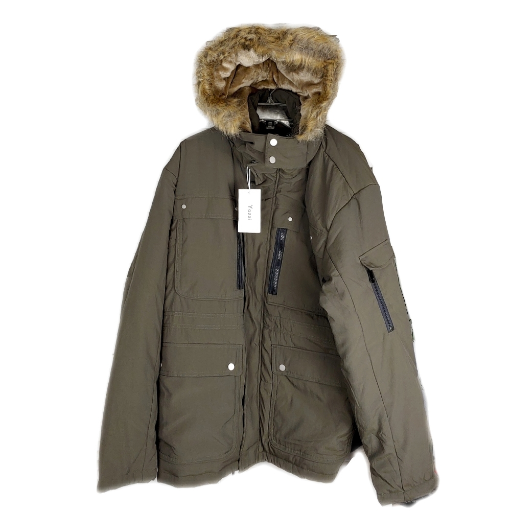 NWT Yozai Mens 2XLWinter Parka Insulated Warm Jacket Military Coat Faux Fur… - Picture 8 of 10